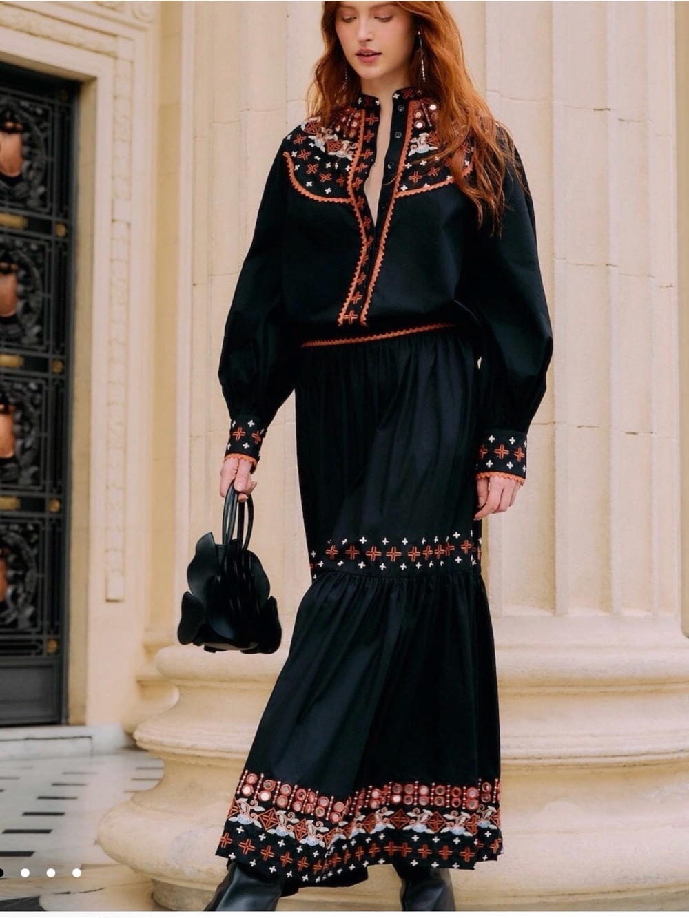 NEW Farm Rio Black Embroidered Tiered Maxi Skirt (size S)